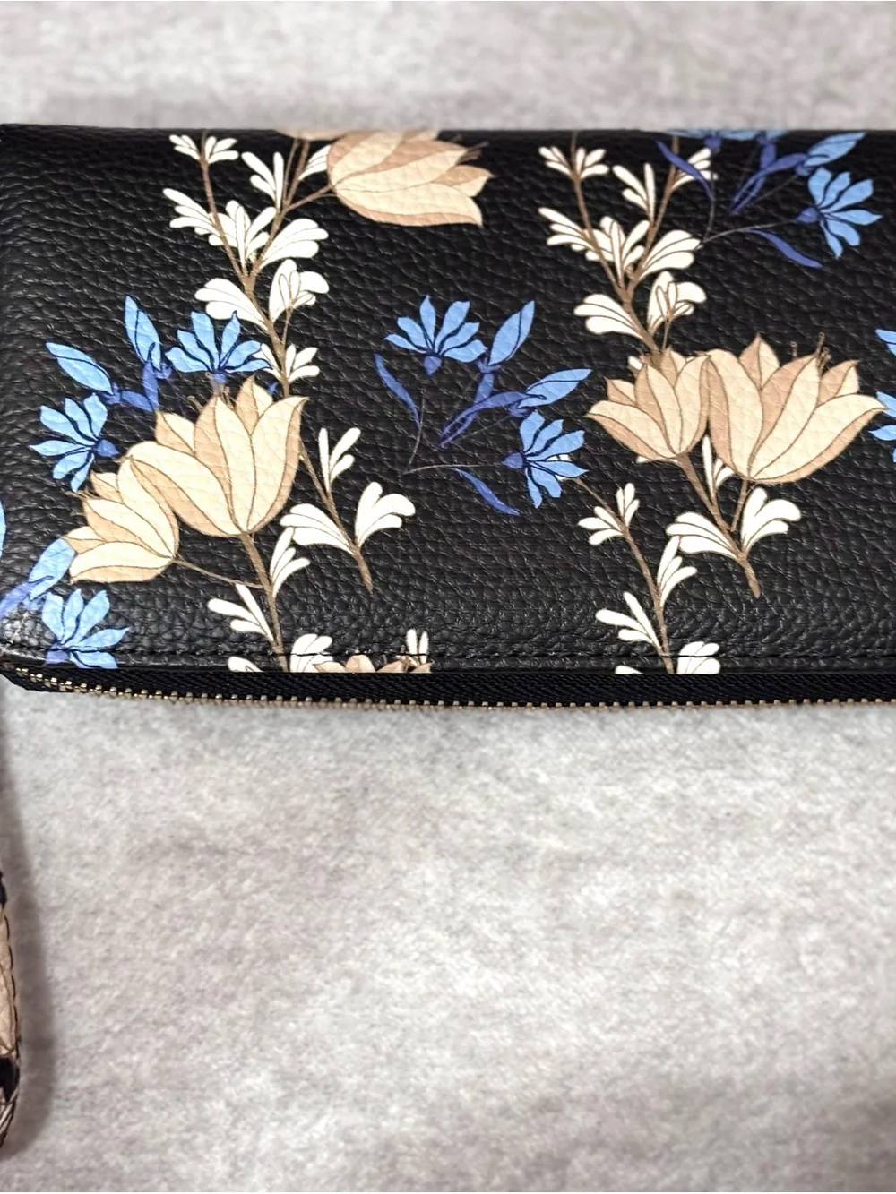 Steve Madden Black Floral Wristlet with Blue & Cream Blooms